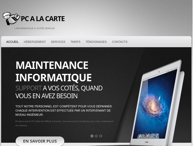 The website screenshot for http://www.pcalacarte.fr