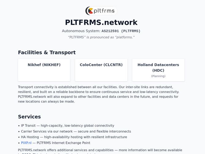 The website screenshot for http://pltfrms.network