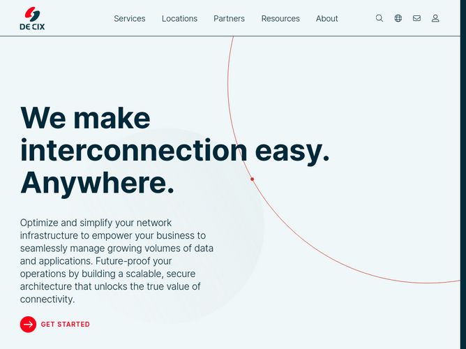 The website screenshot for https://www.de-cix.net