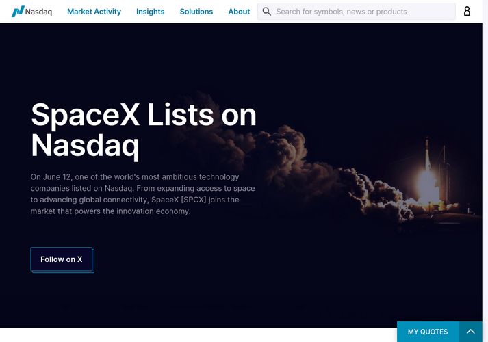 The website screenshot for http://nasdaq.com