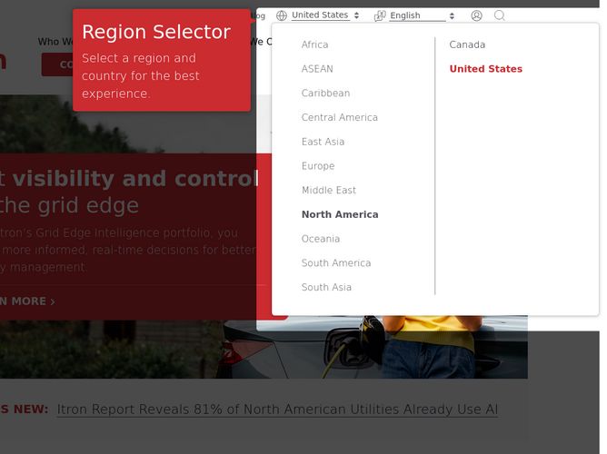 The website screenshot for http://itron.com