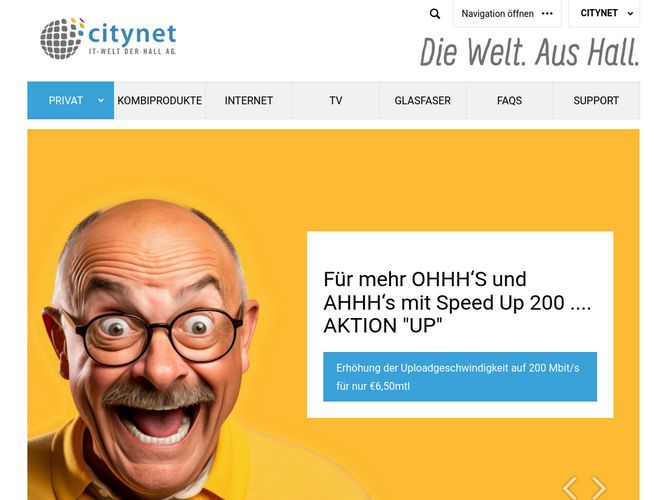 The website screenshot for https://www.citynet.at