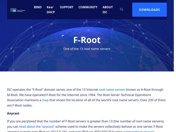 The website screenshot for https://www.isc.org/f-root/