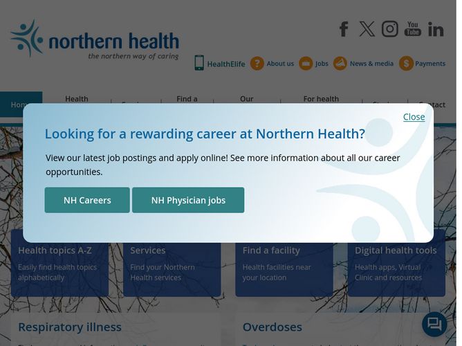 The website screenshot for http://northernhealth.ca