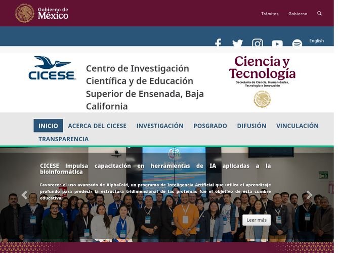 The website screenshot for https://www.cicese.edu.mx