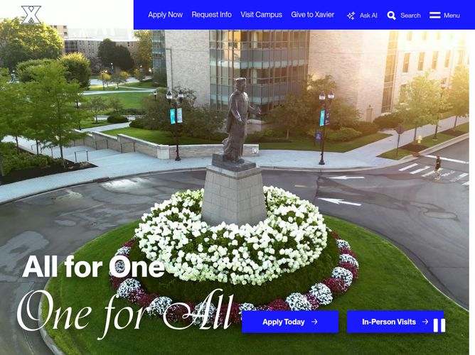 The website screenshot for http://xavier.edu
