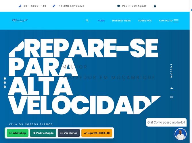 The website screenshot for https://yes.mz