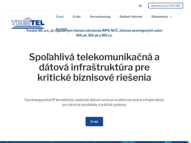 The website screenshot for http://www.trestel.sk