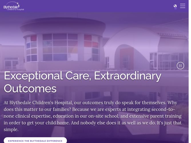 The website screenshot for http://blythedale.org