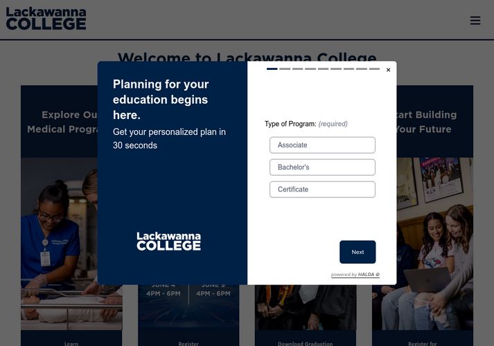The website screenshot for http://lackawanna.edu