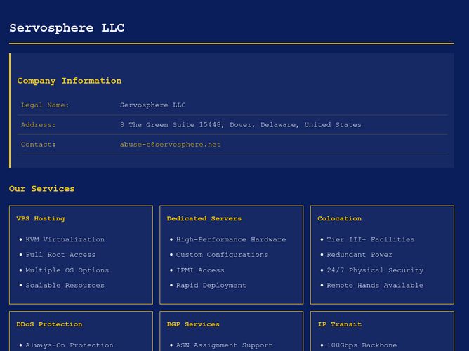 The website screenshot for https://servosphere.net