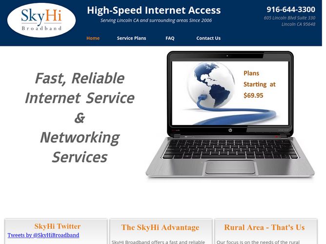 The website screenshot for http://skyhibroadband.com