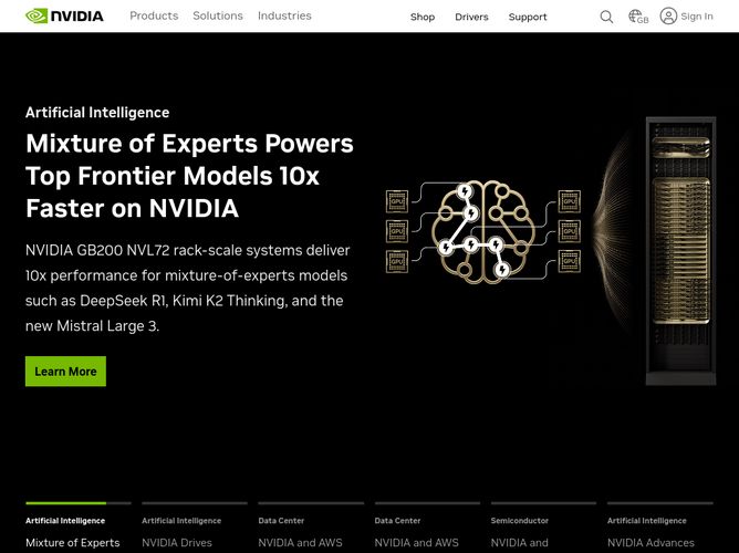 The website screenshot for http://nvidia.com