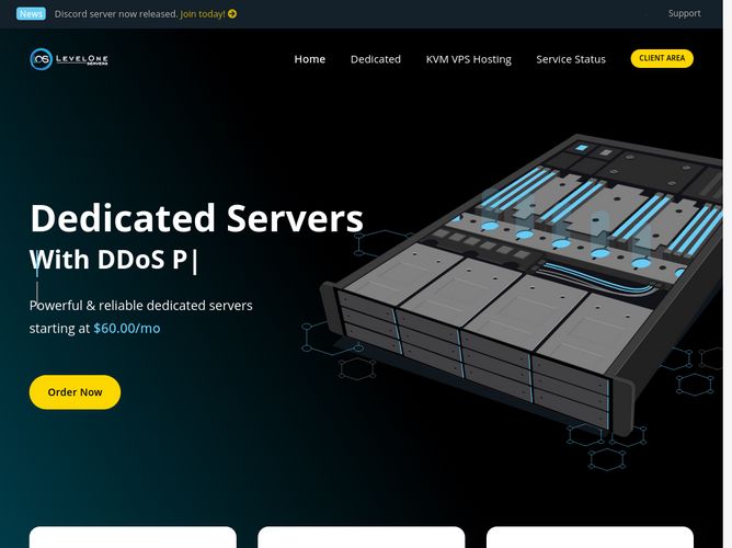 The website screenshot for https://leveloneservers.com/
