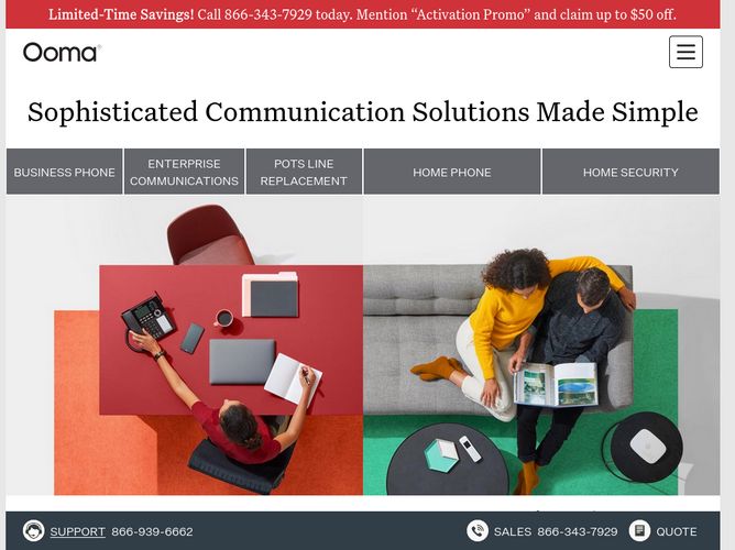 The website screenshot for http://ooma.com