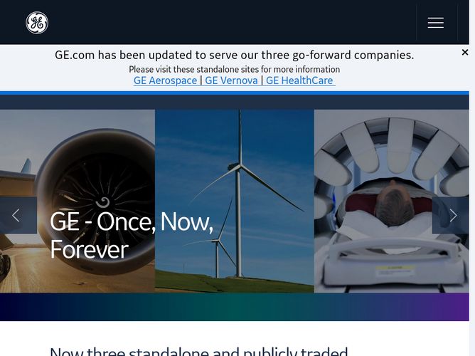 The website screenshot for http://ge.com