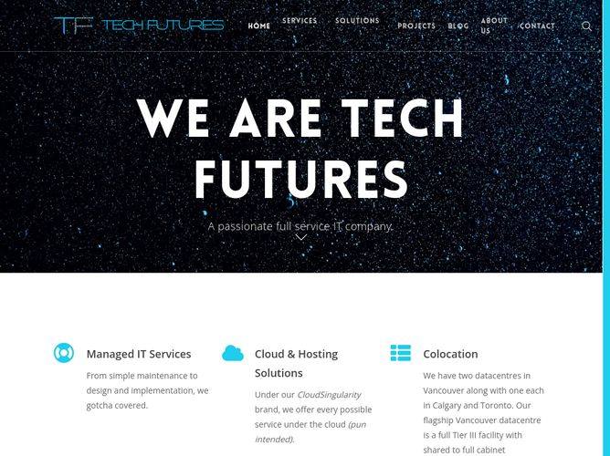 The website screenshot for https://www.techfutures.xyz