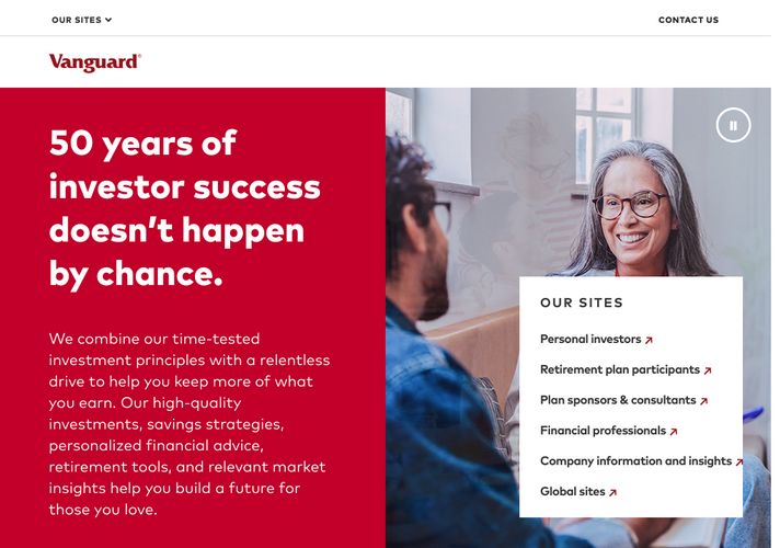 The website screenshot for http://vanguard.com