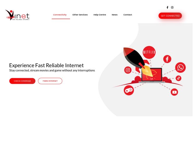 The website screenshot for http://www.vinet.co.za