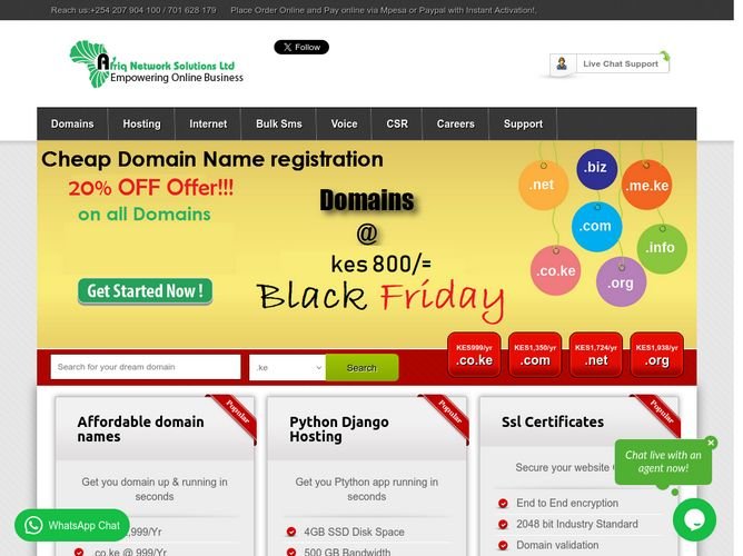 The website screenshot for https://afriqnetworks.co.ke