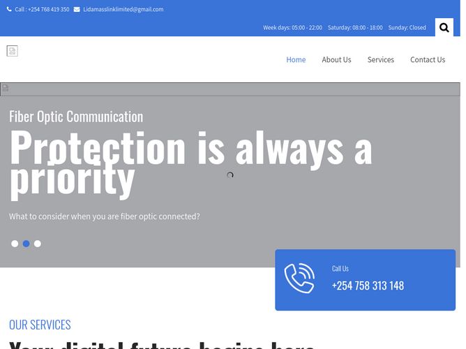 The website screenshot for http://clickfiber.co.ke