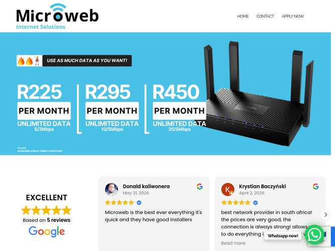 The website screenshot for https://microweb.africa