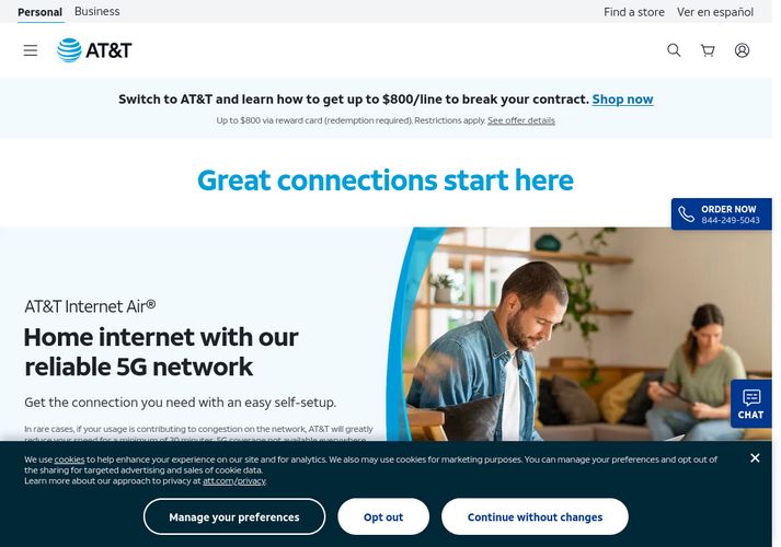 The website screenshot for http://att.com
