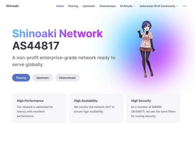 The website screenshot for https://shinoaki.id