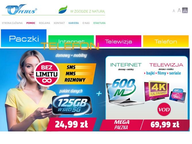 The website screenshot for http://www.petrus.pl/