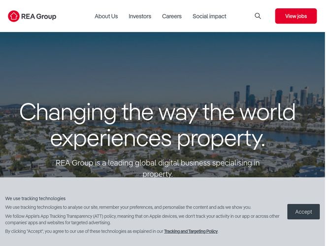The website screenshot for http://www.rea-group.com