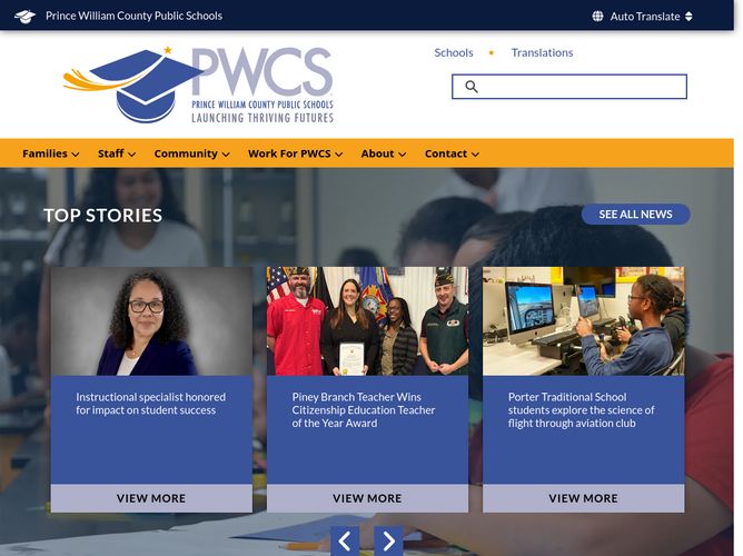 The website screenshot for http://pwcs.edu