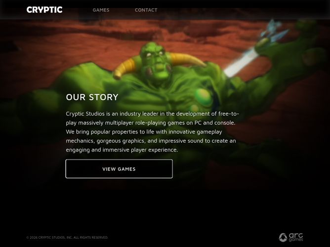 The website screenshot for http://crypticstudios.com