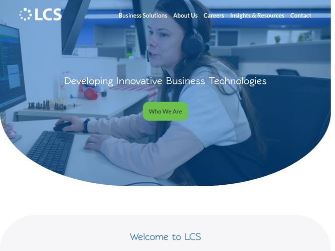 The website screenshot for http://lcs.com