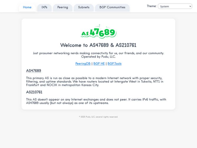 The website screenshot for https://as47689.net/