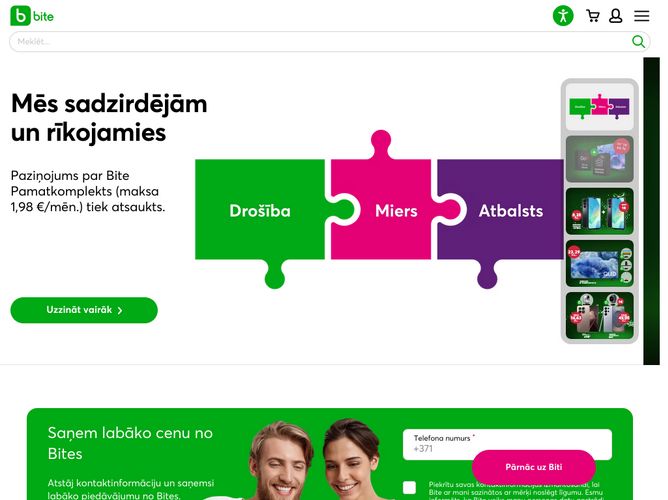 The website screenshot for http://bite.lv