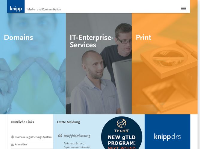 The website screenshot for http://www.knipp.de