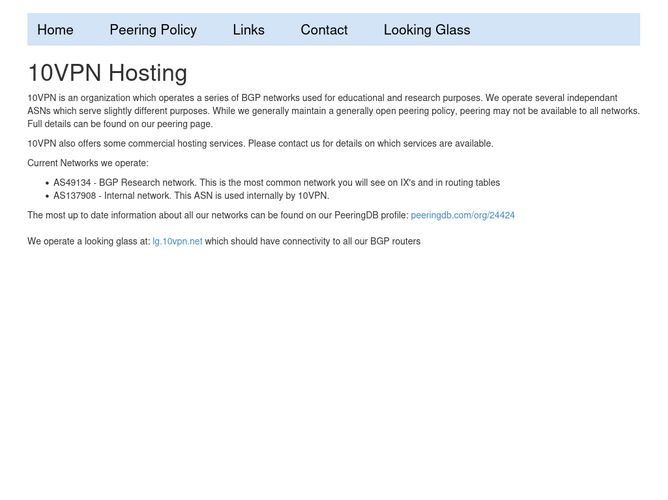 The website screenshot for https://10vpn.net