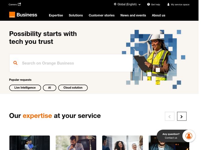 The website screenshot for https://www.orange-business.com/