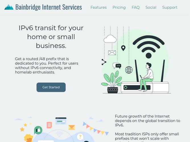 The website screenshot for https://www.bainbridgeinternet.com