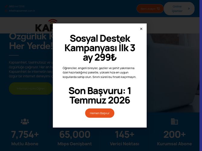 The website screenshot for http://www.kapsamnet.com.tr