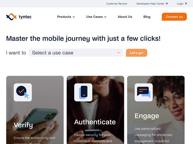 The website screenshot for https://www.tyntec.com/