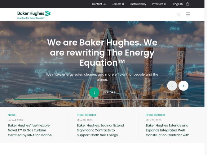 The website screenshot for http://bakerhughes.com