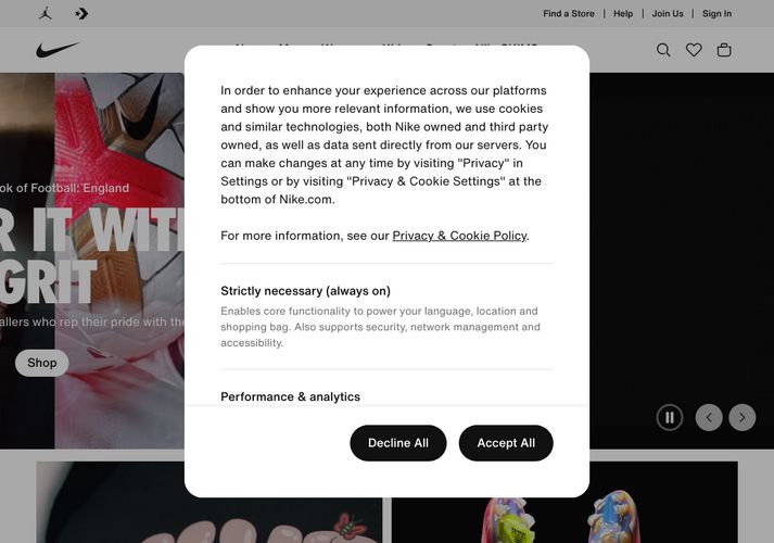 The website screenshot for http://nike.com
