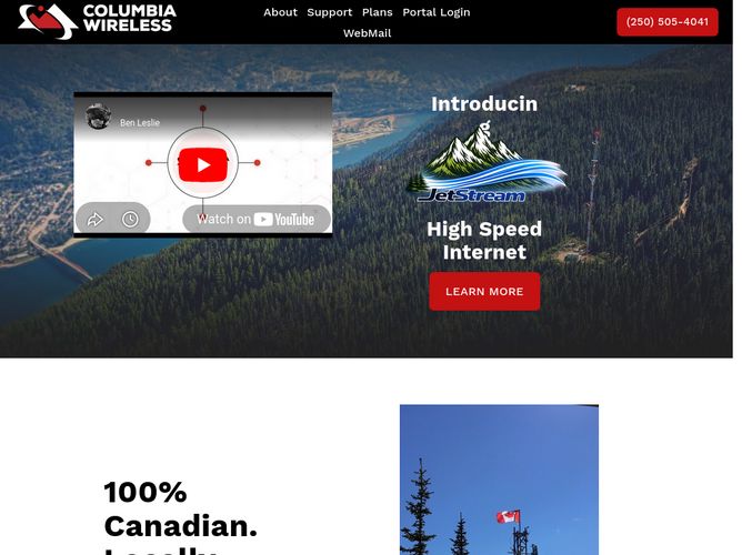 The website screenshot for http://columbiawireless.ca