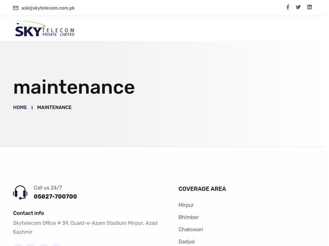 The website screenshot for http://www.skytelecom.com.pk