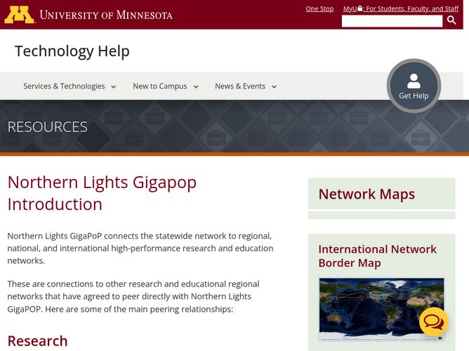 The website screenshot for https://it.umn.edu/northern-lights-gigapop-introduction