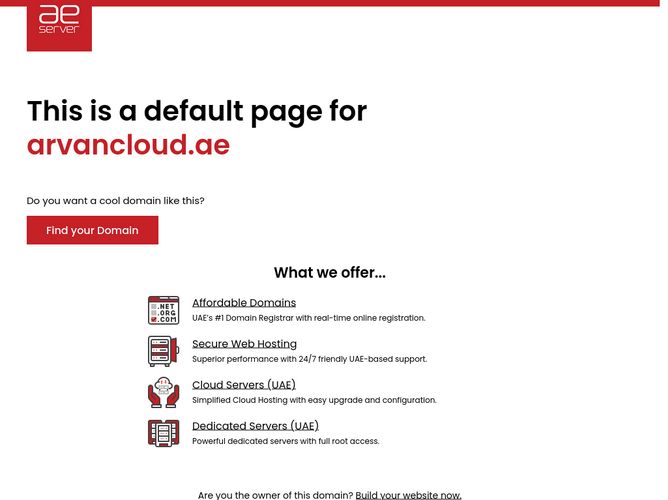 The website screenshot for https://arvancloud.ae/