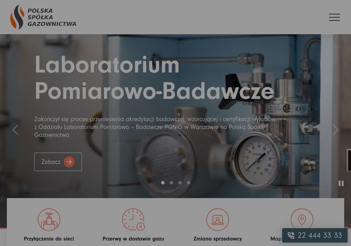 The website screenshot for https://www.psgaz.pl