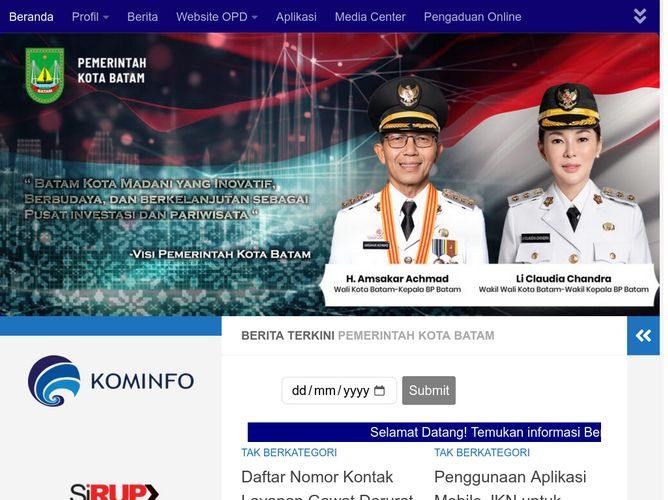 The website screenshot for https://batam.go.id