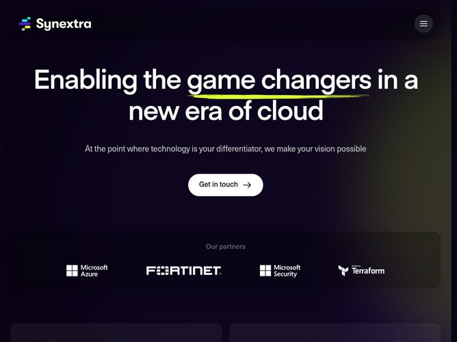 The website screenshot for https://www.synextra.co.uk/